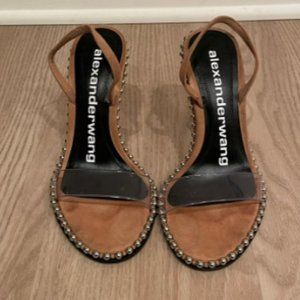 Alexander Wang Nova Transparent Camel Caramel Suede Slingback Sandal 7 (37.5)